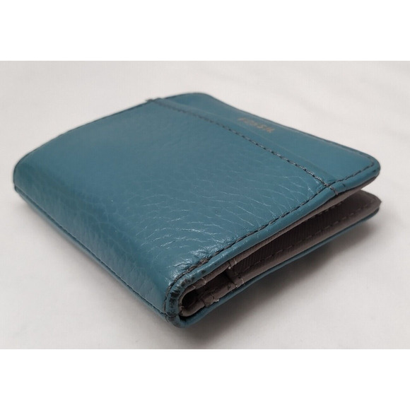 Fossil Blue Leather Credit Card ID Window Bifold Square Wallet - Picture 7 of 16